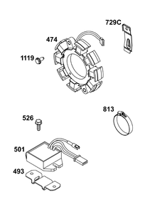 Alternator Group Diagram and Parts List for 19N137-0344-B5 100000 - 19Z999 Briggs and Stratton Engine